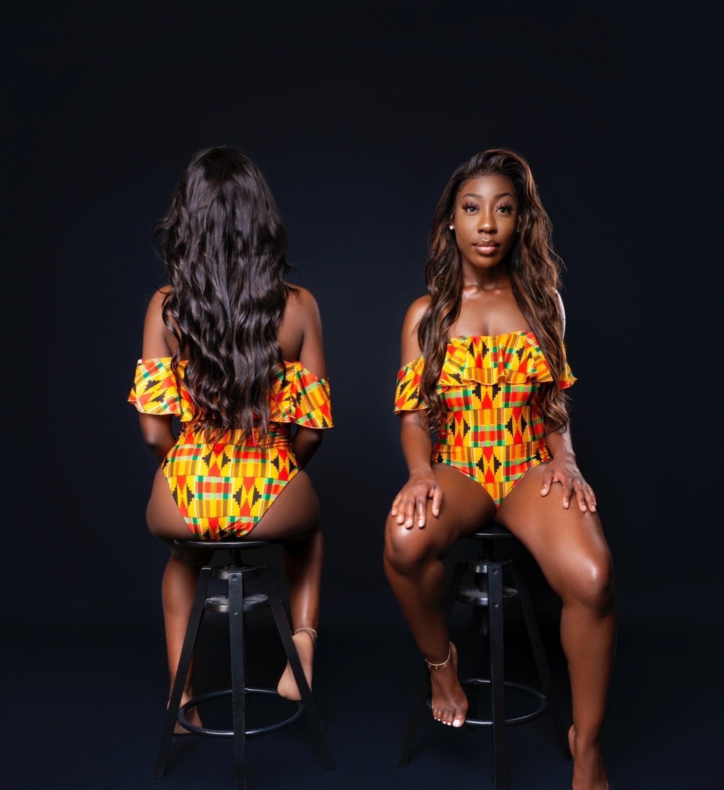 Kente Ruffle Off- Shoulder One-Piece